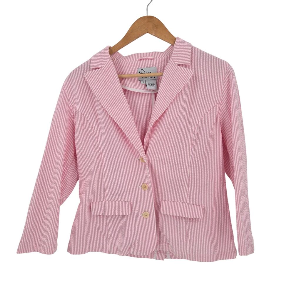 Vintage Lilly Pulitzer pink white seersucker blazer size small 97% cotton